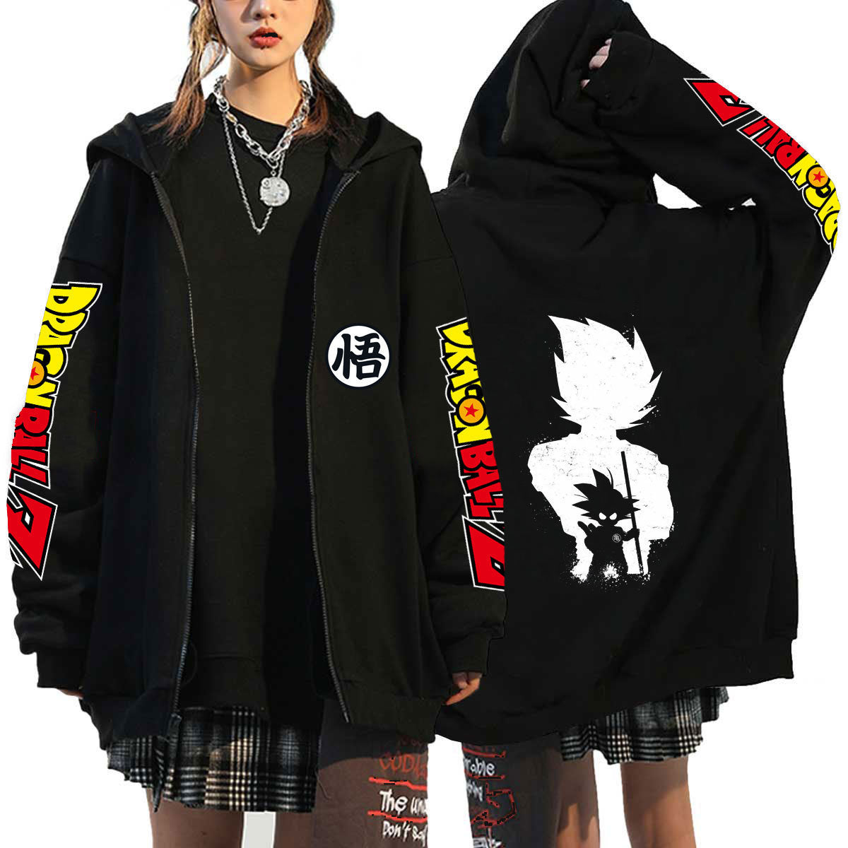 Trendy Anime Graphic Print Zipper Hoodie