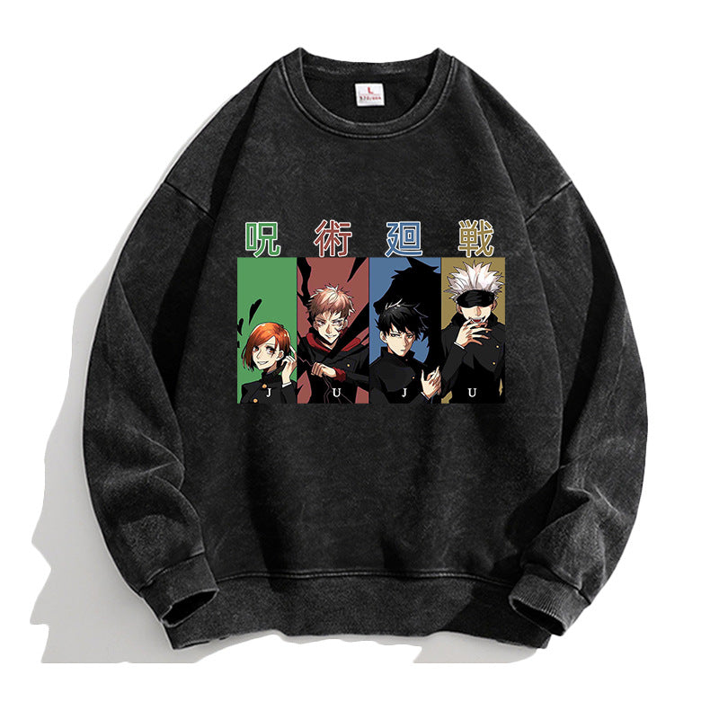 Unisex Casual Anime Washed Loose Sweatshirt