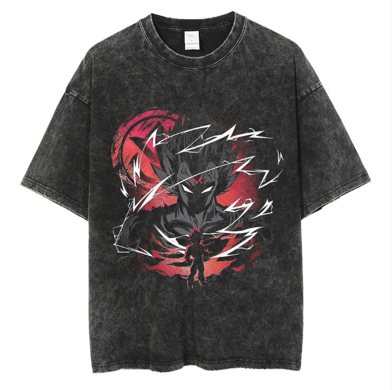 Vintage  Anime Washed Printed Short-sleeved T-shirt