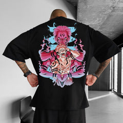 Unisex Casual Anime Print Loose Black T-shirt