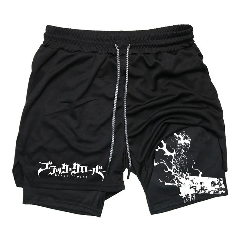 Men's Anime Double Layer Fitness Sports Shorts