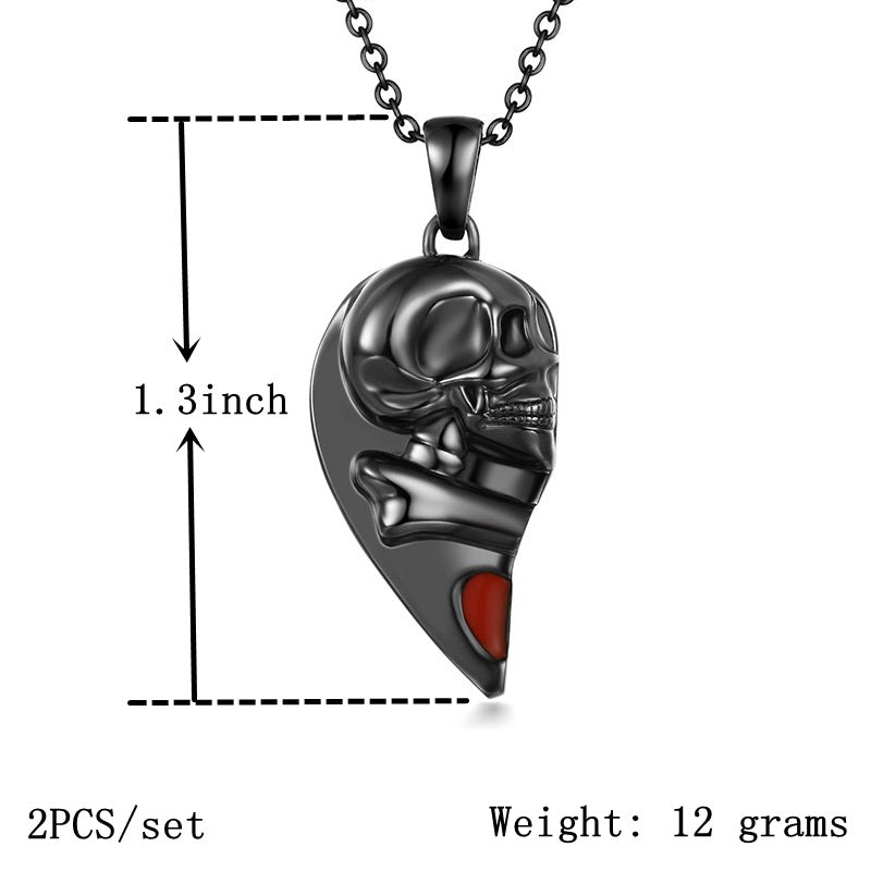 Creative Heart-shaped Skull Magnetic Couple Necklace