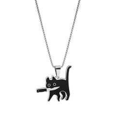 Cartoon Knife Cat Pendant Necklace