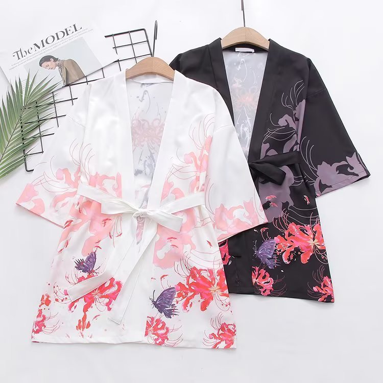 Women's Butterfly Floral Graffiti Print Lace-up Coat Cape