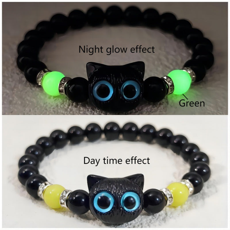 Adjustable Beaded Big Eyes Cat Bracelet