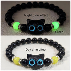 Adjustable Beaded Big Eyes Cat Bracelet