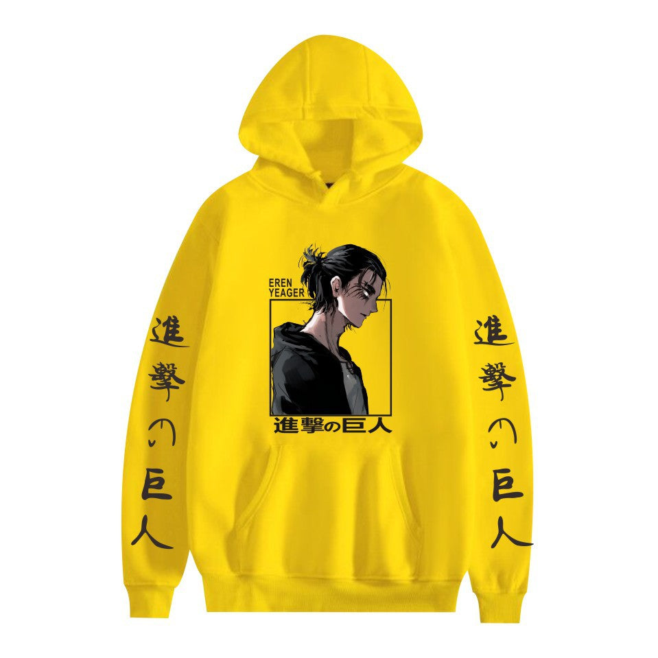 Casual Anime Pattern Print Pocket Drawstring Hoodie