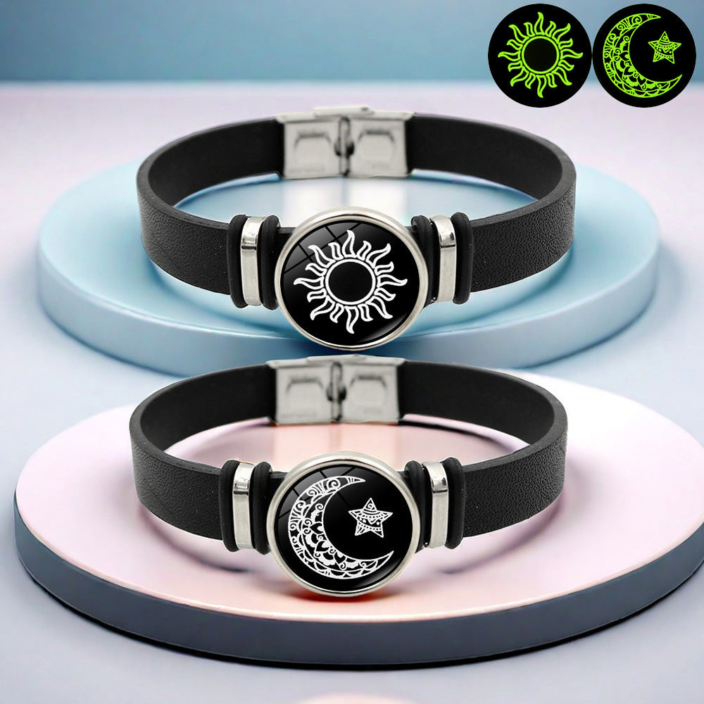 Sun and Moon Couple Leather Luminous Bracelet