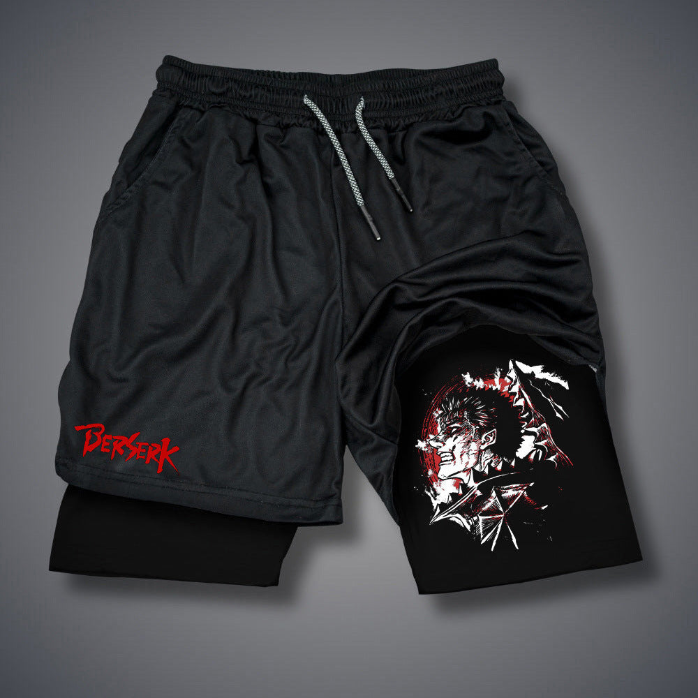 Casual Men's Anime Double-layer Fitness Shorts