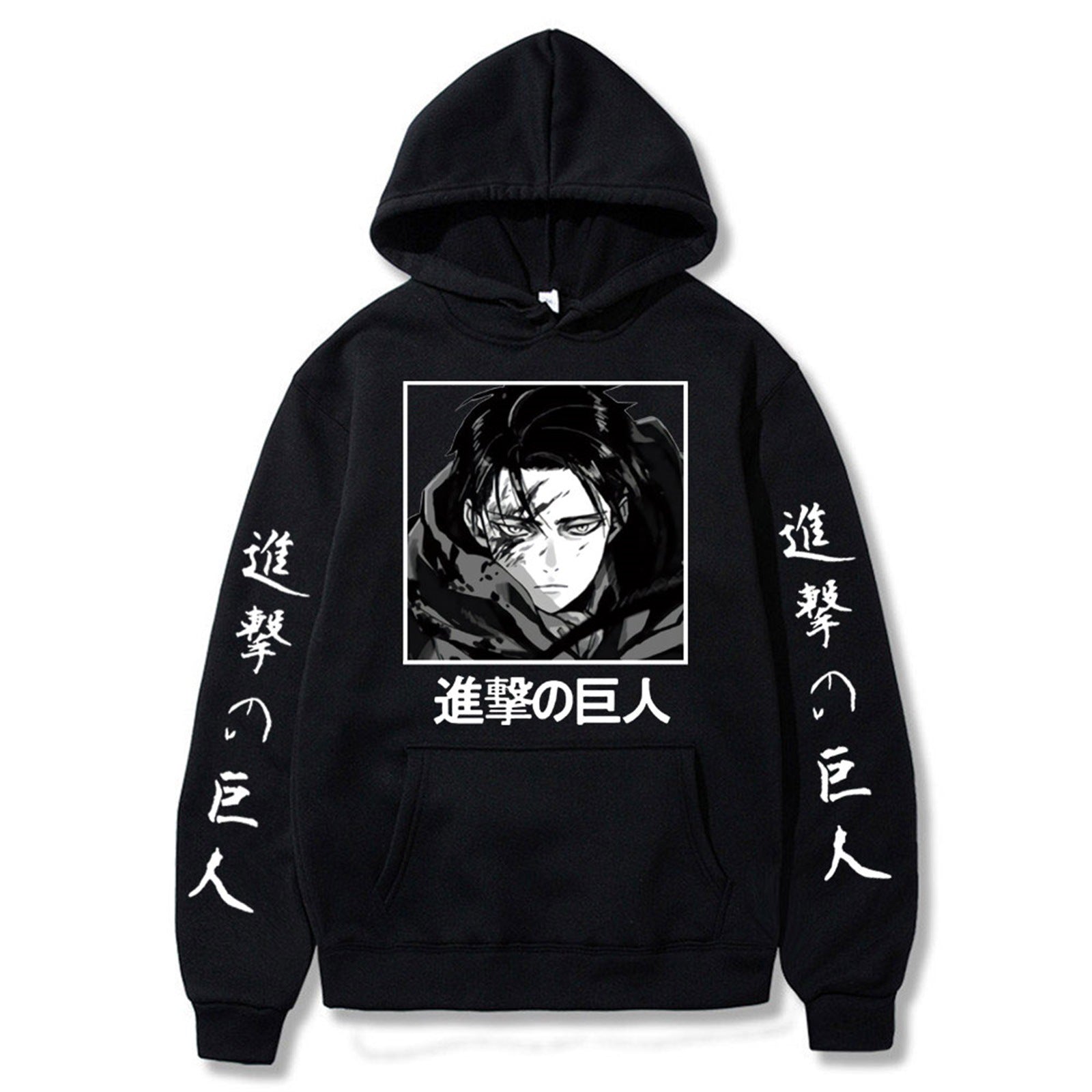 Casual Anime Pattern Print Pocket Drawstring Hoodie