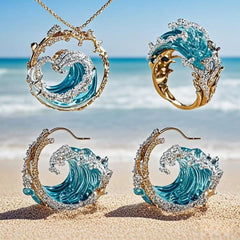 Luxury Wave Shape Necklace Ring Earrings