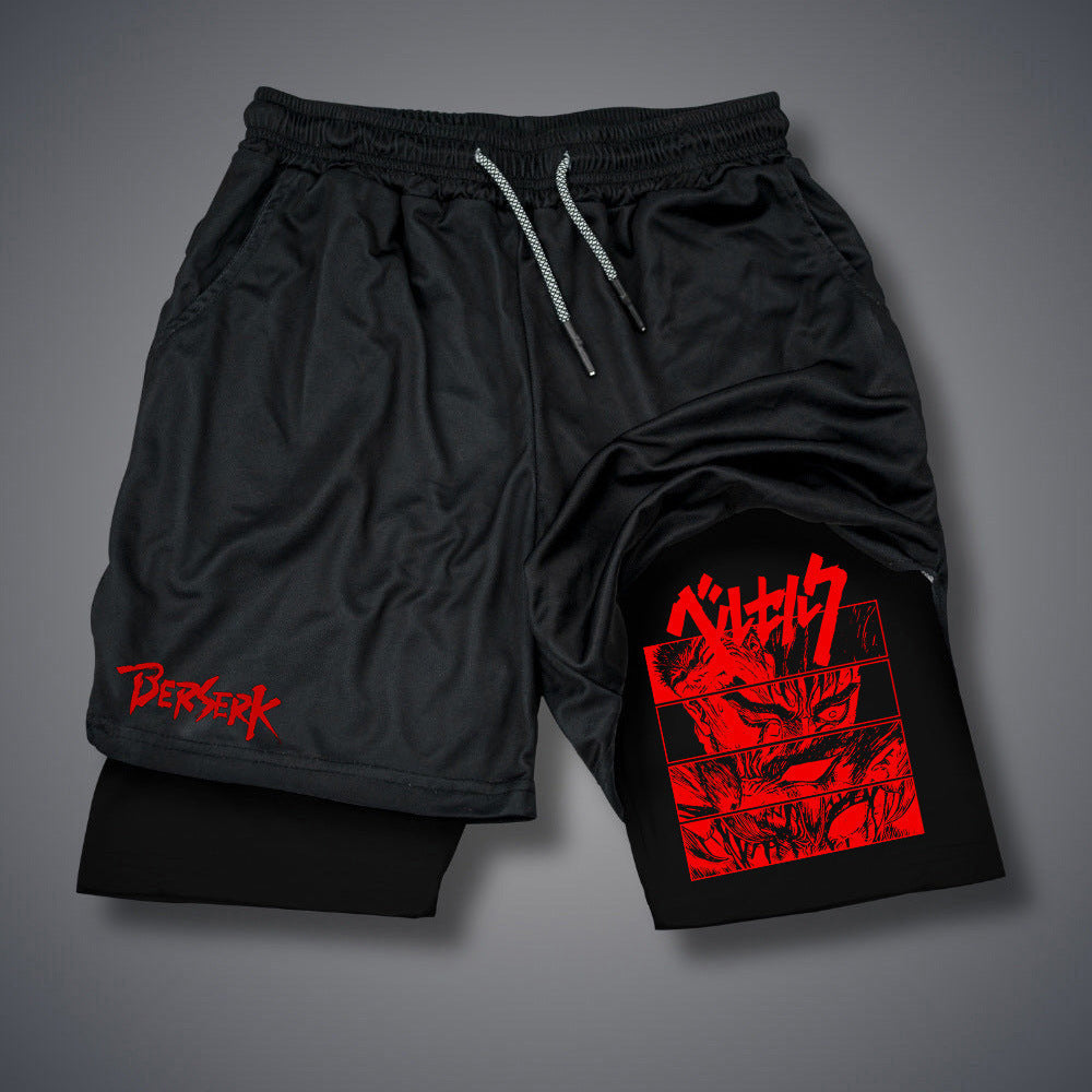 Casual Men's Anime Double-layer Fitness Shorts