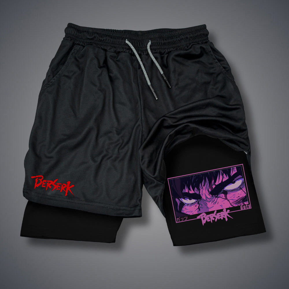 Casual Men's Anime Double-layer Fitness Shorts