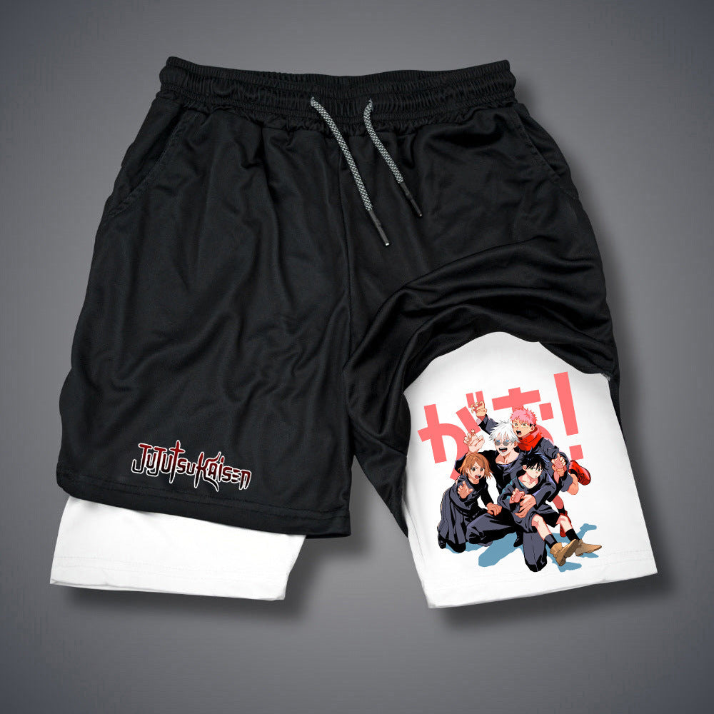 Men's Anime Printed Double-layer Casual Shorts