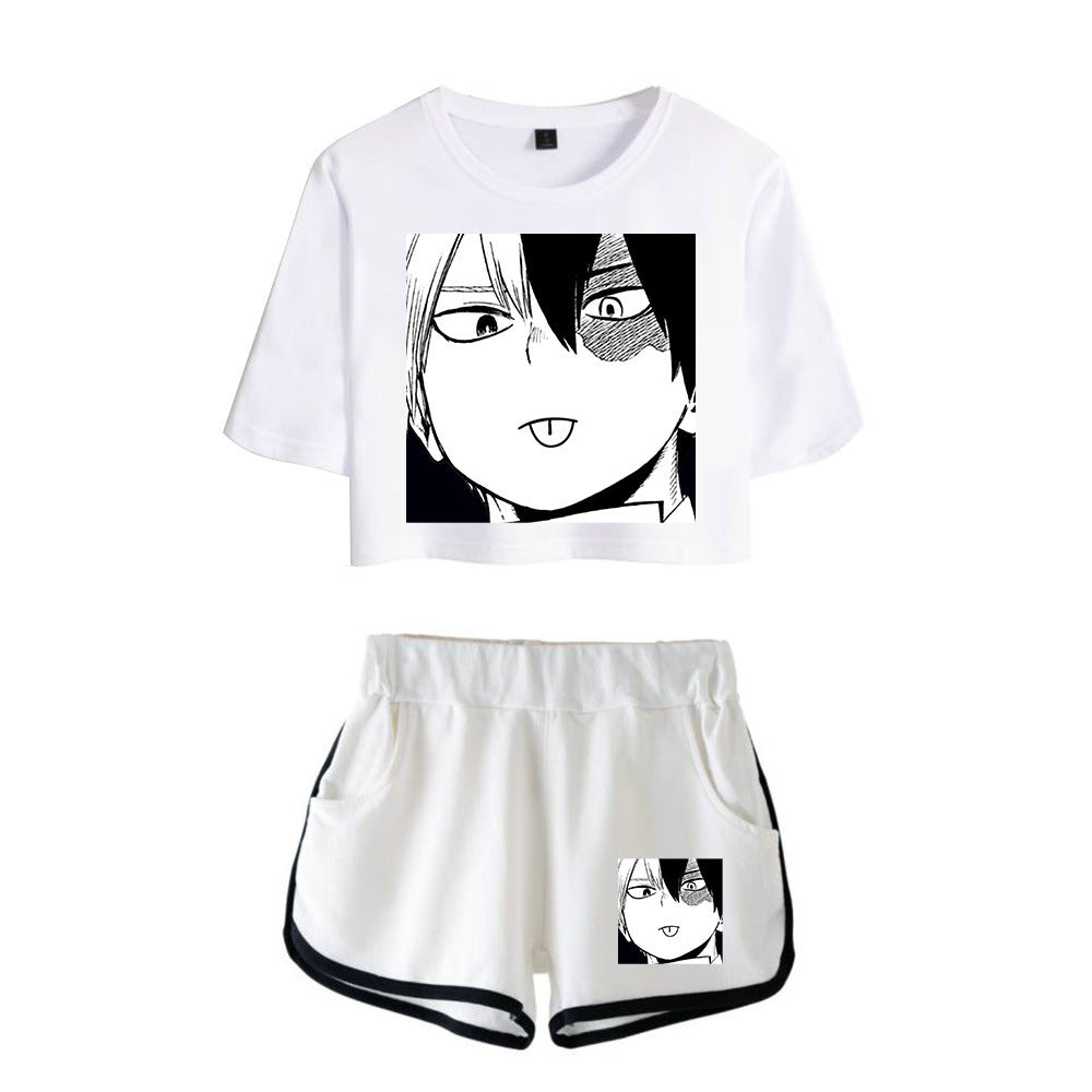 Trendy Women's Anime Graphic Cropped T-shirt Shorts Set