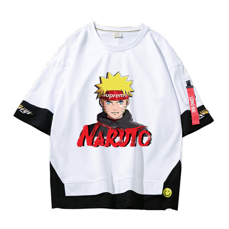 Unisex Anime Kakashi Fake Two-piece Loose T-shirt