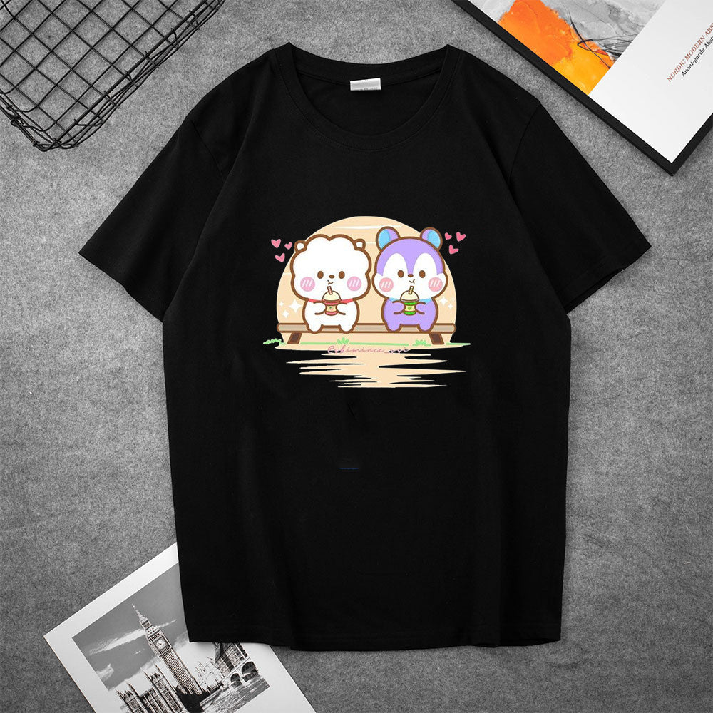 Cute Kpop Cartoon Casual Short Sleeve T-shirt