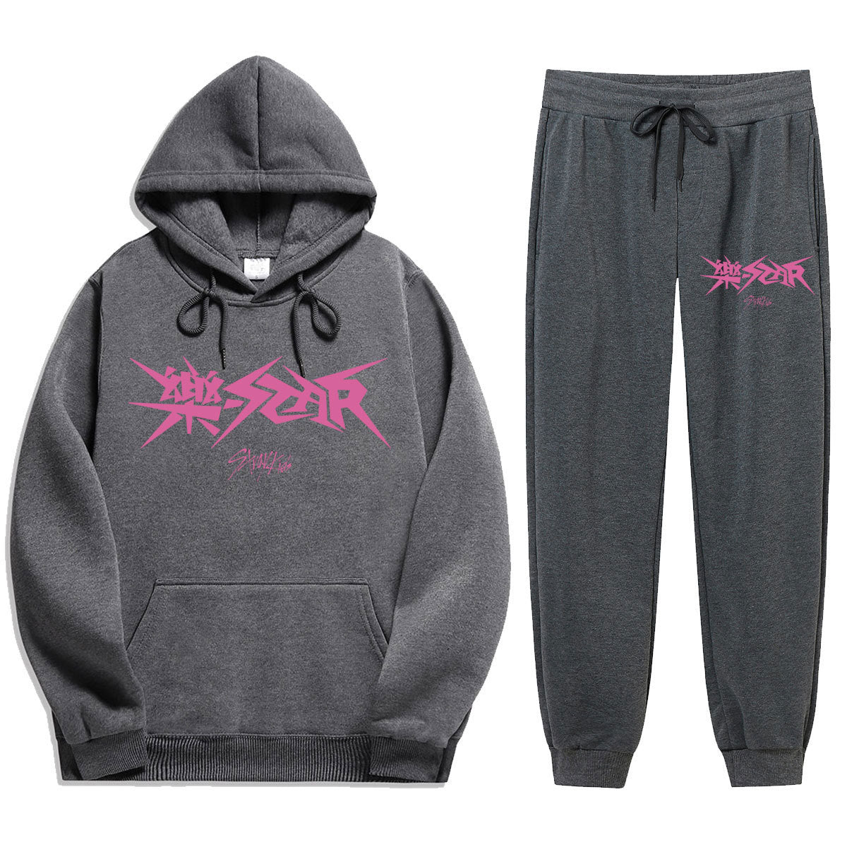 Unisex Kpop Letter Print Hoodie Straight Pants Set