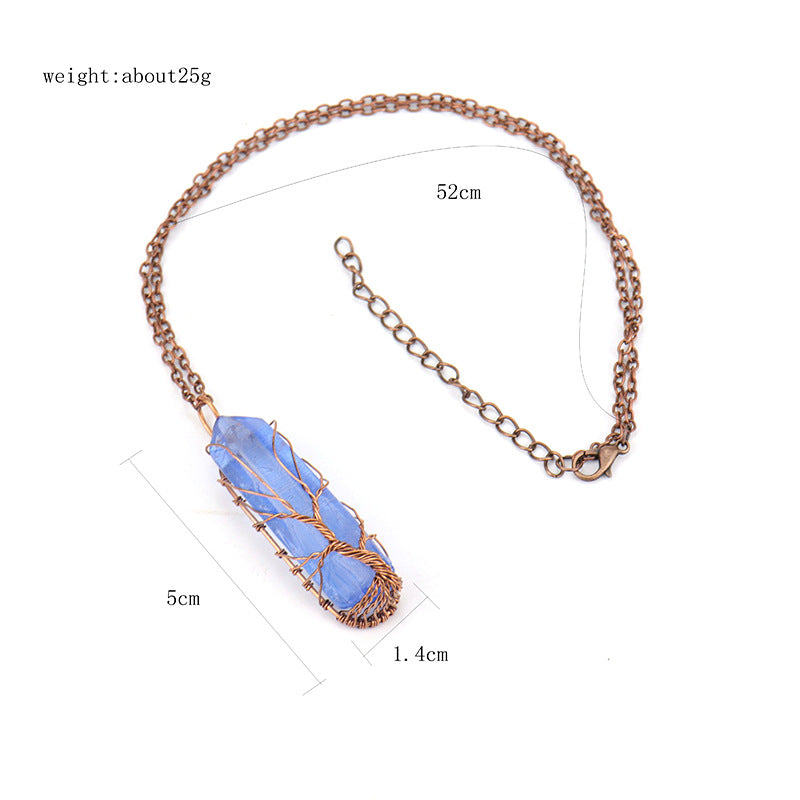 Colorful Crystal Stone Tree of Life Necklace