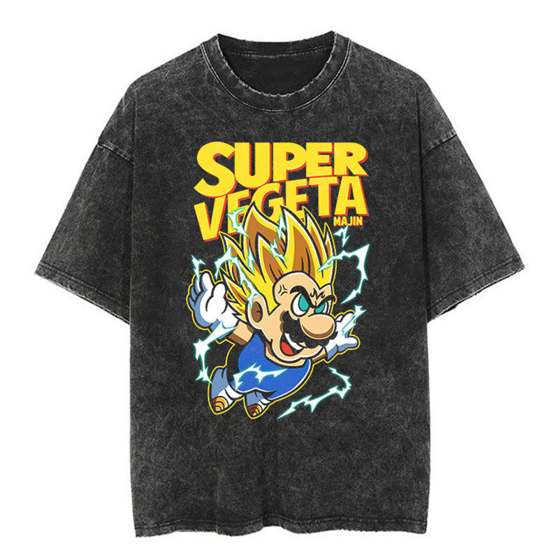 Unisex Vintage Anime Washed Short Sleeve T-shirt