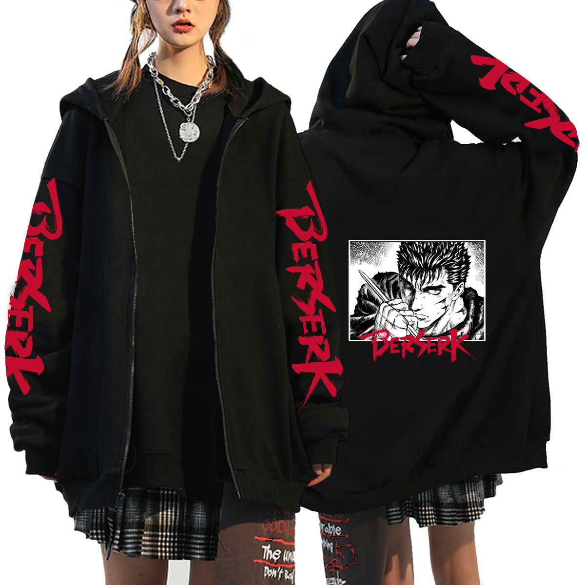 Unisex Guts Anime Print Loose Zip Up Hoodie