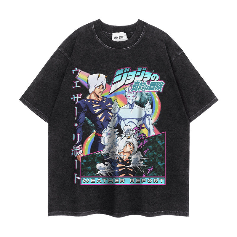 Retro Jojo Anime Short-sleeved Washed T-shirt