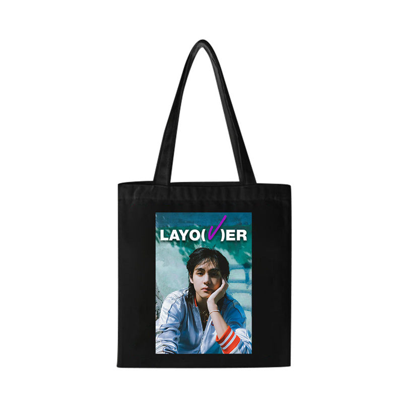 Kpop Pattern Canvas Zipper Tote Bag