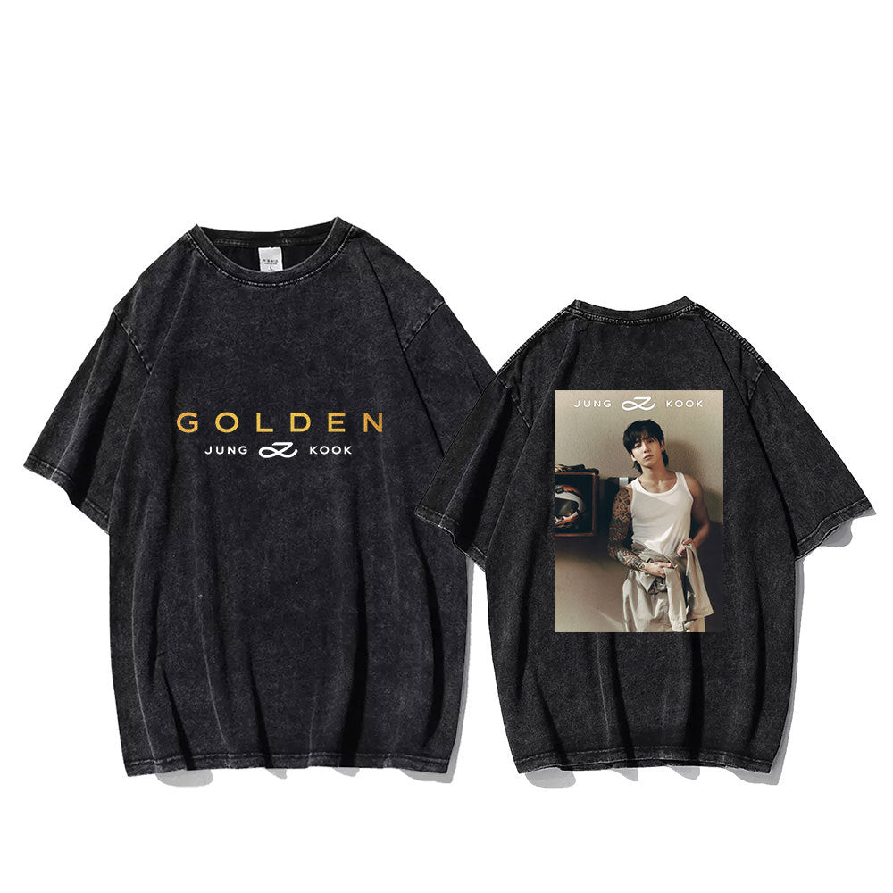 Retro Kpop GOLDEN Washed Short-sleeved T-shirt