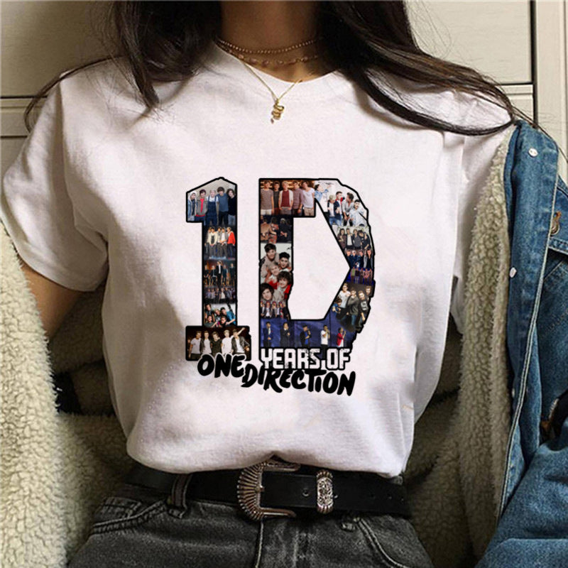 Women's Letter Printed Loose Round Neck T-shirt