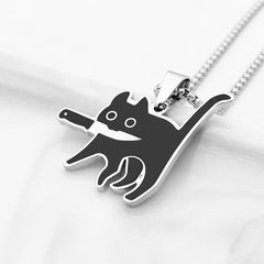 Cartoon Knife Cat Pendant Necklace