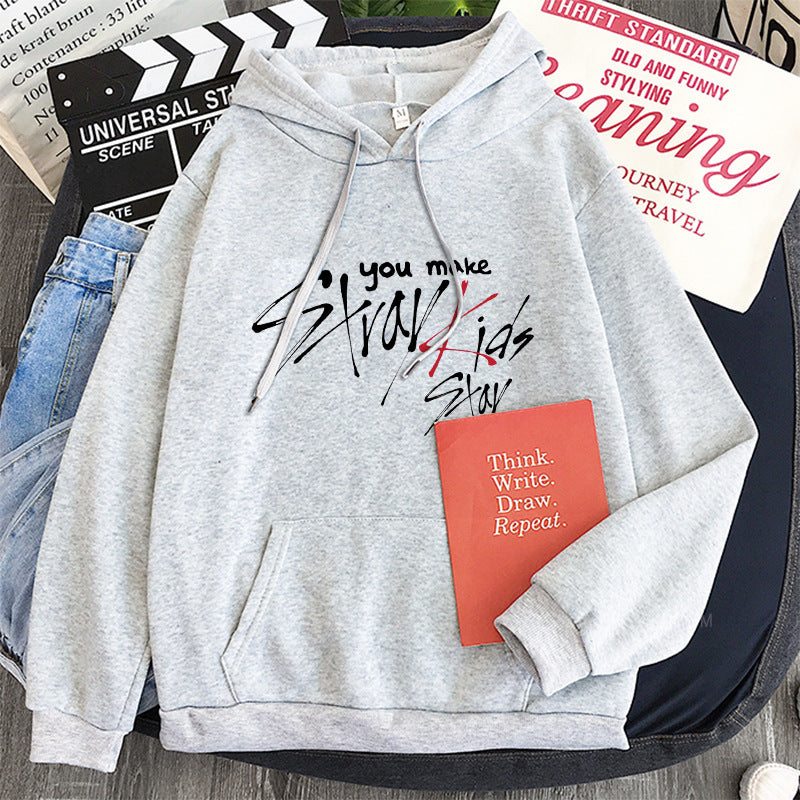 Women's Kpop Letter Print Stripe Hoodie