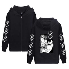 Unisex Anime Printed Black Zip Up Hoodie