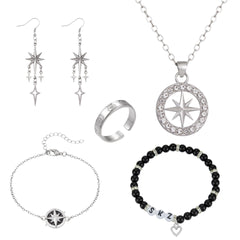 SKZ Compass Necklace Bracelet Ring Earrings Set