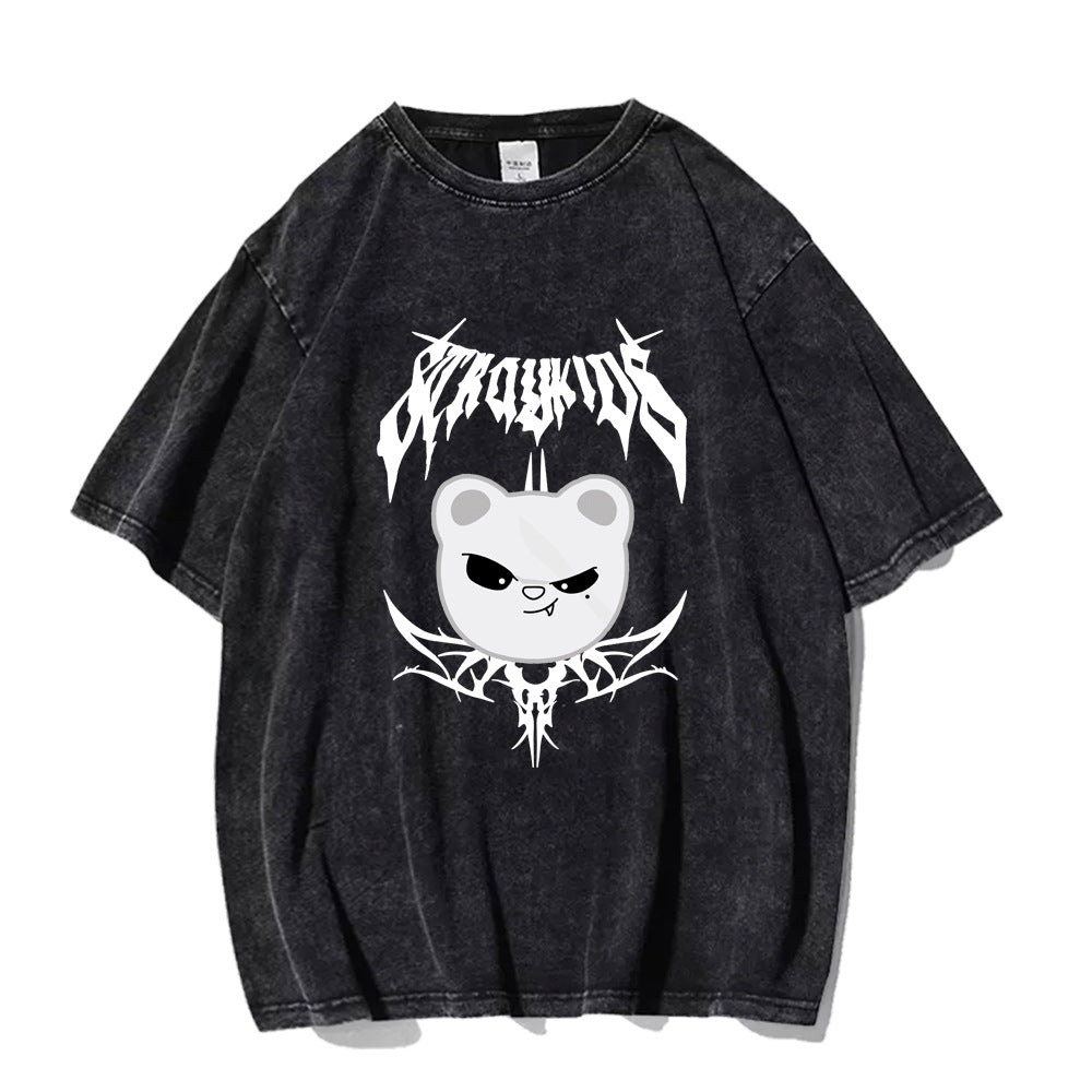 Unisex Kpop Cartoon Washed T-shirt