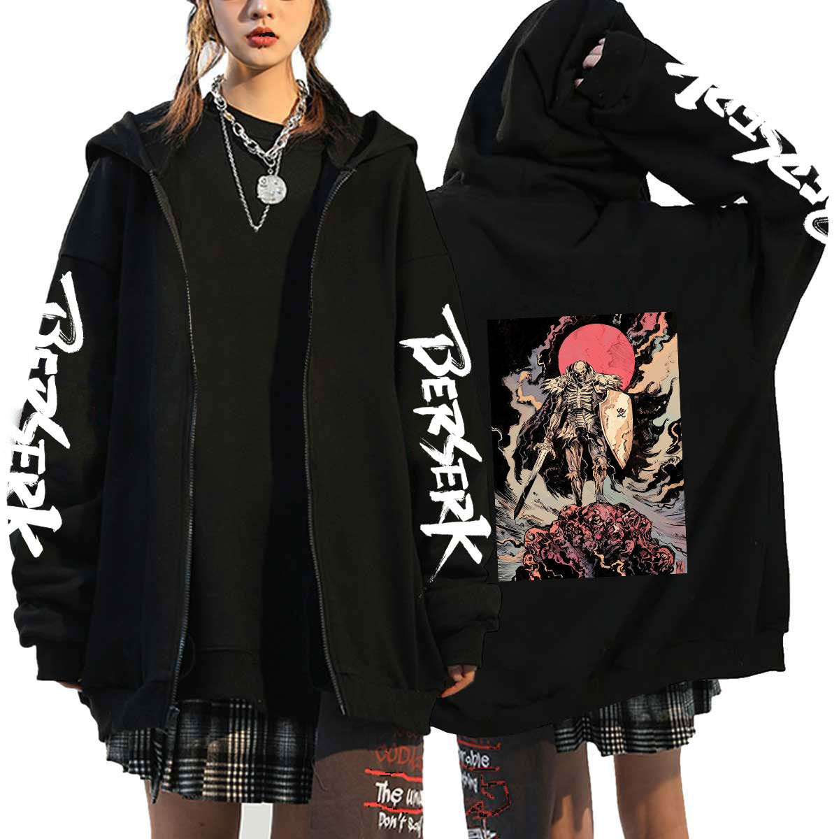 Unisex Anime Logo Printed Zip Up Hoodie