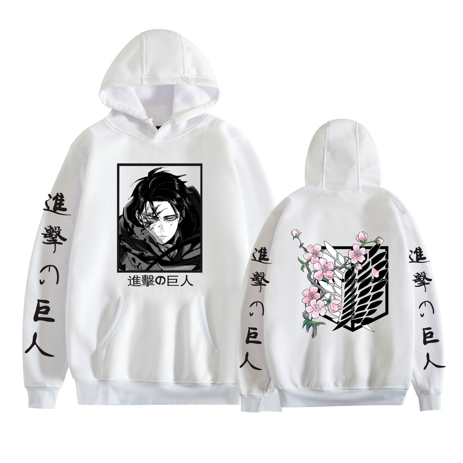 Casual Anime Pattern Print Pocket Drawstring Hoodie