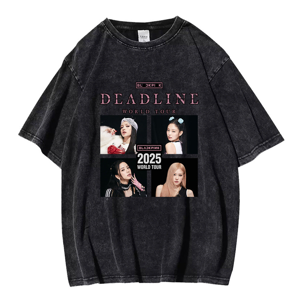 Vintage KPOP DEADLINE Graphic Washed T-shirt