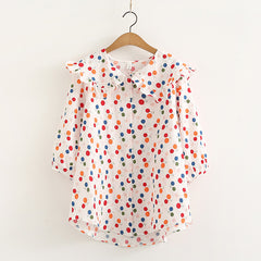 Versatile Fresh Cartoon Cherry Printed Doll Collar Shirt