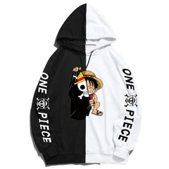 Trendy Pirate King Luffy Printed Color Block Hoodie