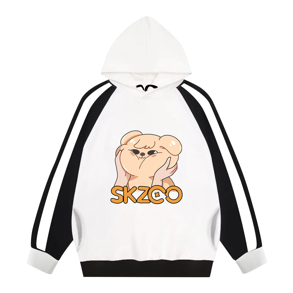 Cute KPOP Cartoon Color Block Pocket Hoodie