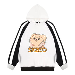 Cute KPOP Cartoon Color Block Pocket Hoodie