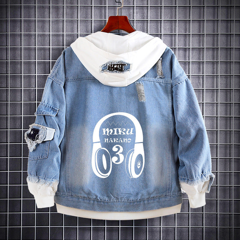 Unisex Anime Nakano Hooded Denim Jacket