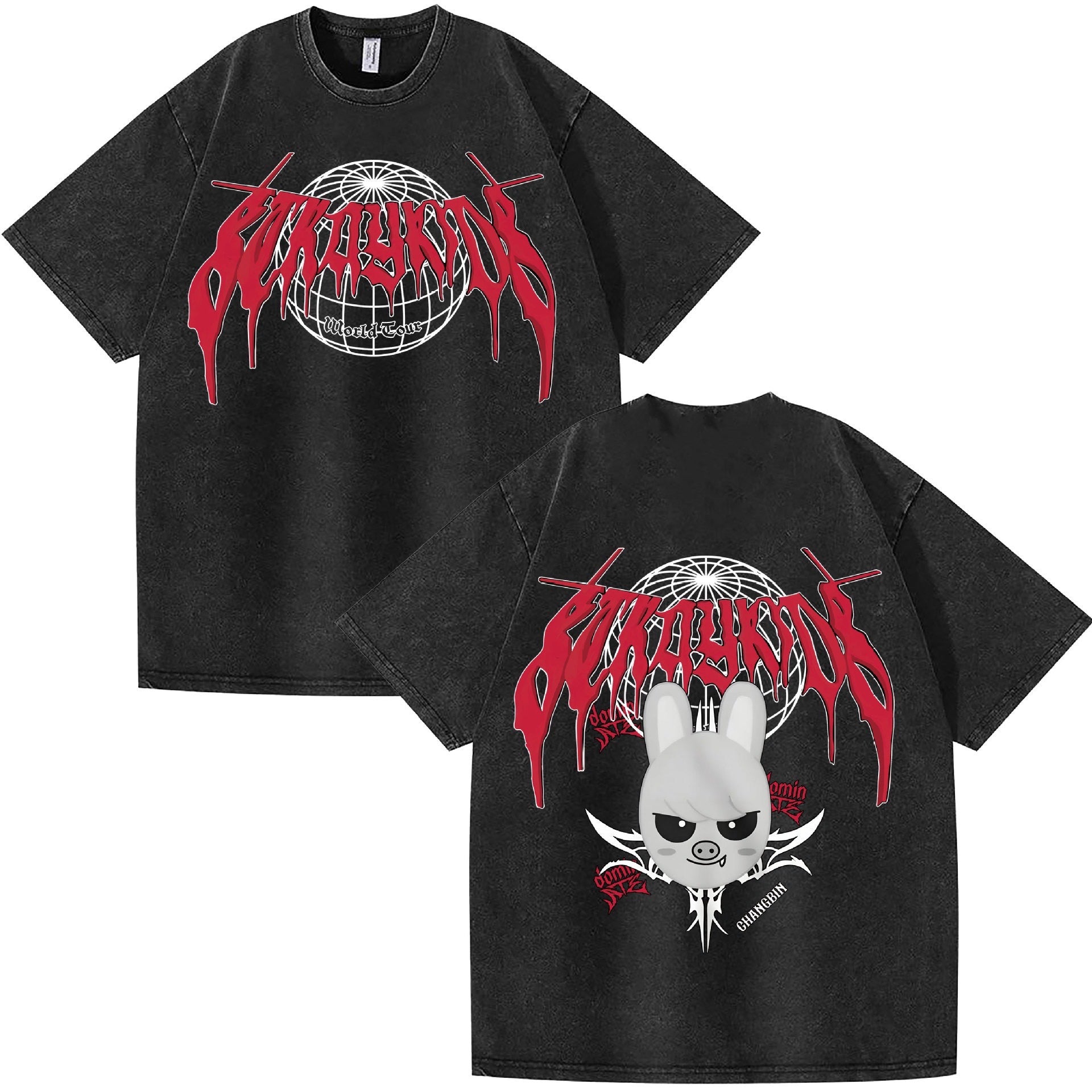 Unisex Kpop Dominate Pattern Washed T-Shirt