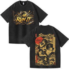 SKZ World Tour Run It Printed Washed T-shirt
