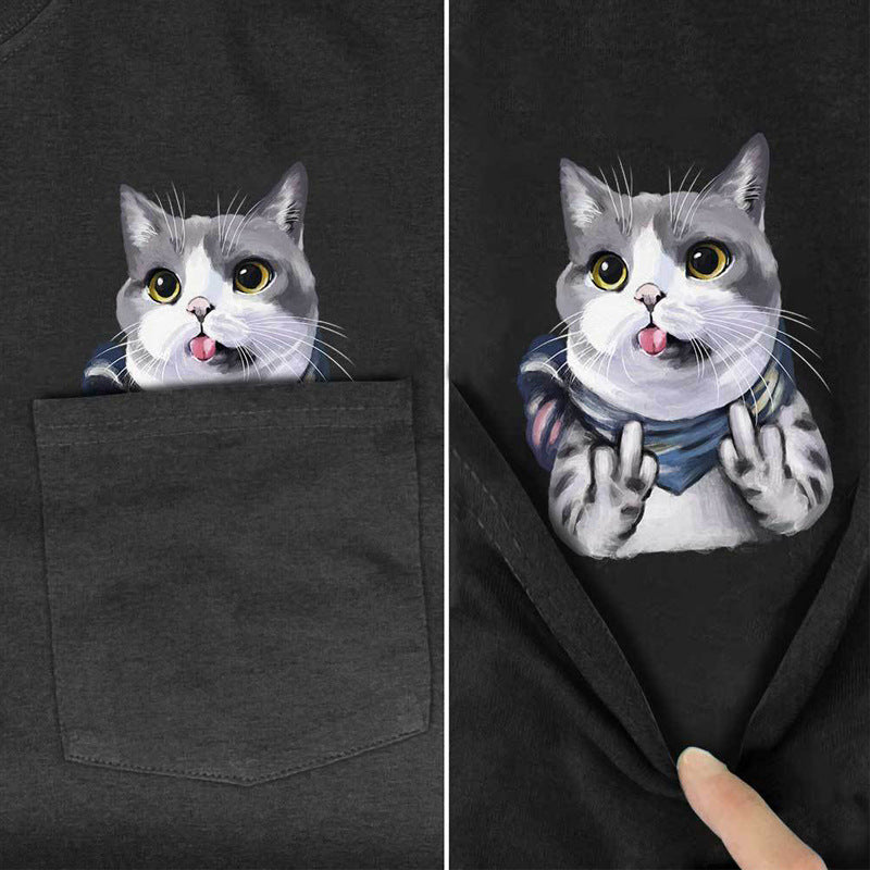 CHEEKY CRITTER POCKET TEE: A PLAYFUL SURPRISE INSIDE "GREY CAT"