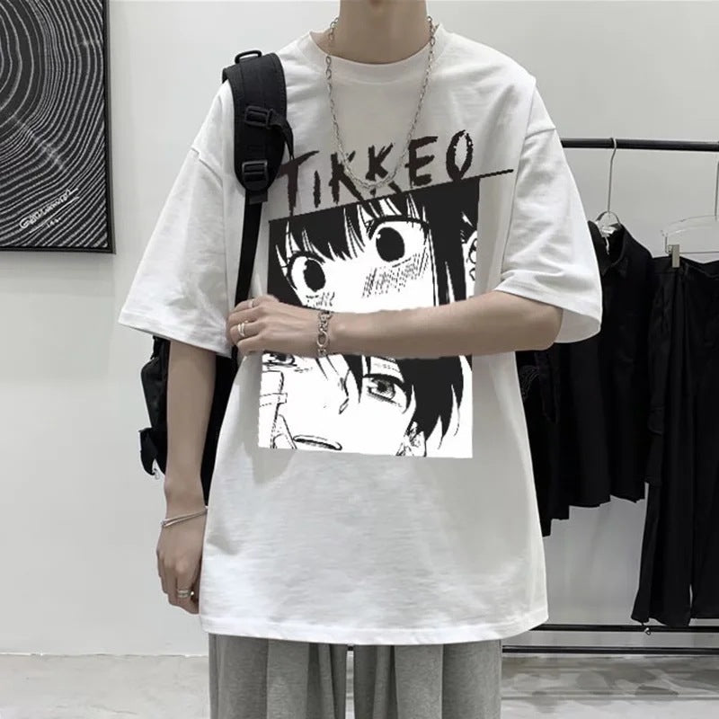 Trendy Anime Graphic Men's Round Neck Loose Tee