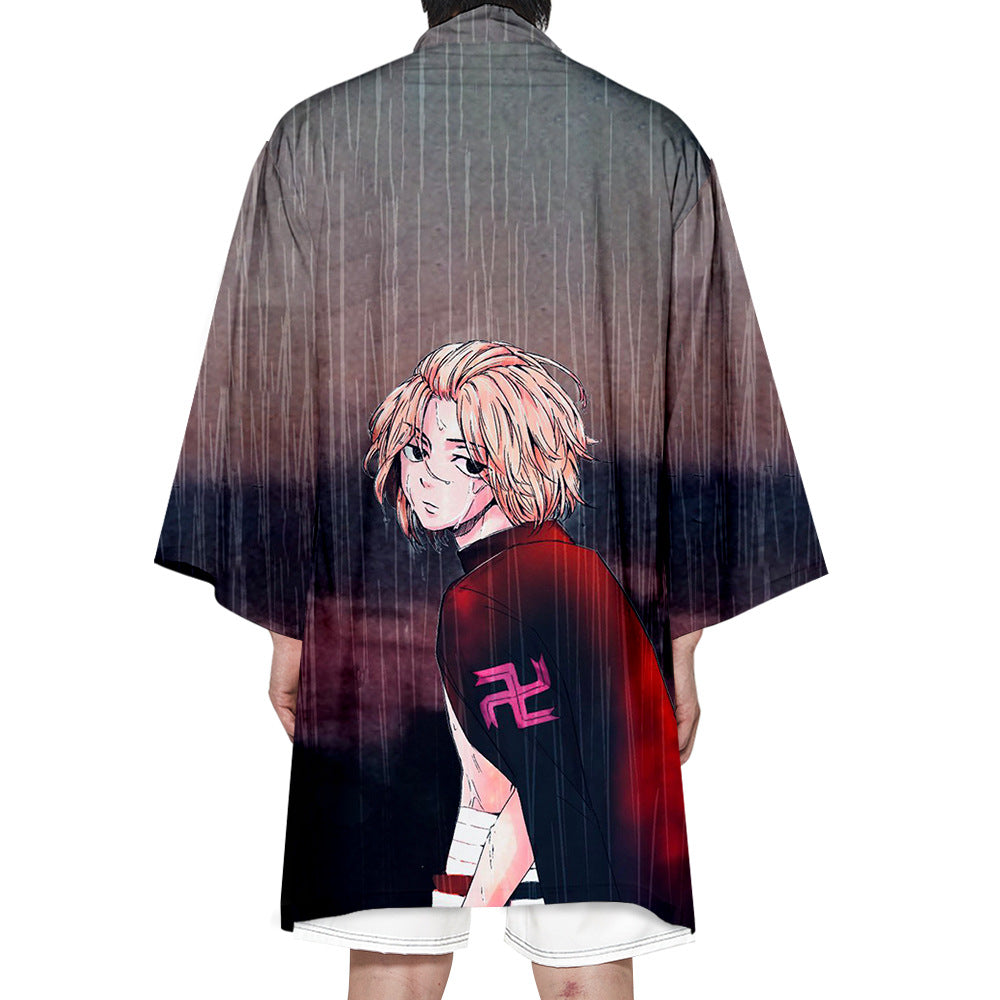 Trendy Men's Anime Revengers Cosplay Long Cape Kimono