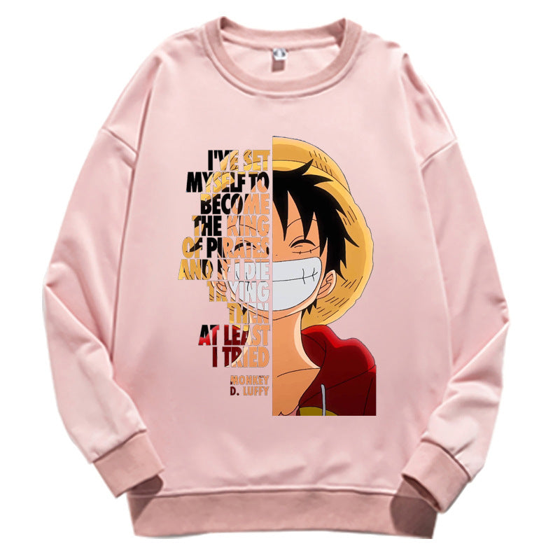 Unisex Luffy Printed Crew Neck Long-sleeved Sweatshirt