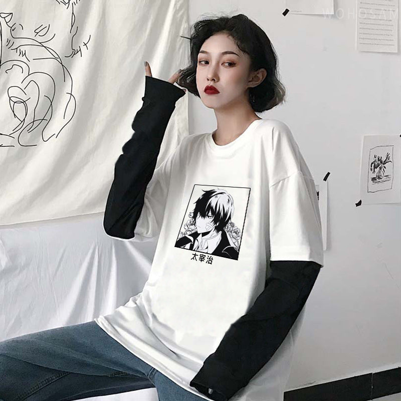 Dazai Anime Printed Fake Two-piece T-Shirt