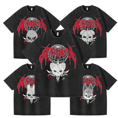 Unisex Kpop Cartoon Graphic Washed T-shirt